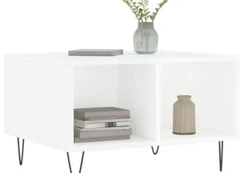 Măsuță de cafea, alb extralucios, 60x50x36,5 cm, lemn compozit - 3/5