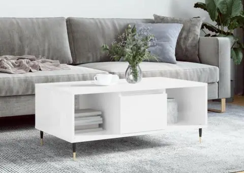 Măsuță de cafea, alb extralucios, 90x50x36,5 cm, lemn compozit - 1/5