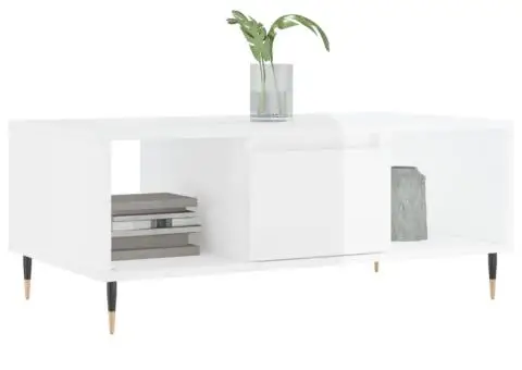 Măsuță de cafea, alb extralucios, 90x50x36,5 cm, lemn compozit - 3/5