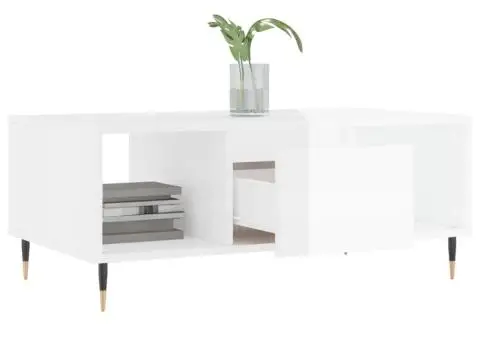 Măsuță de cafea, alb extralucios, 90x50x36,5 cm, lemn compozit - 4/5