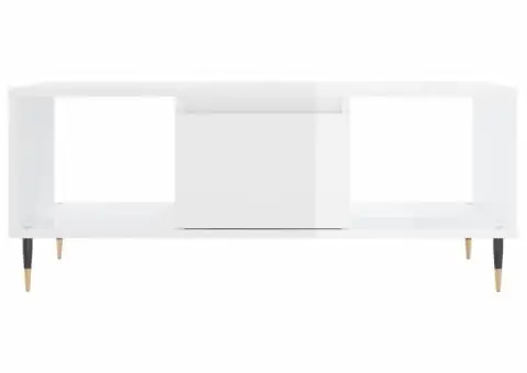 Măsuță de cafea, alb extralucios, 90x50x36,5 cm, lemn compozit - 5/5