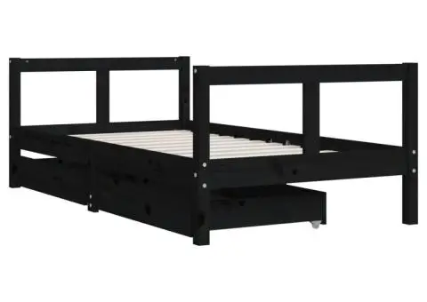 Cadru de pat copii cu sertare, negru, 80x160 cm, lemn masiv pin - 3/5
