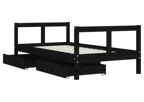 Cadru de pat copii cu sertare, negru, 80x160 cm, lemn masiv pin - 4/5