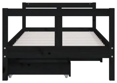Cadru de pat copii cu sertare, negru, 80x160 cm, lemn masiv pin - 5/5