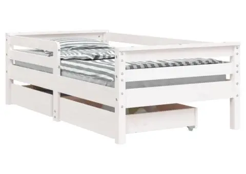 Cadru de pat copii cu sertare, alb, 70x140 cm, lemn masiv pin - 2/5