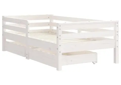 Cadru de pat copii cu sertare, alb, 70x140 cm, lemn masiv pin - 3/5
