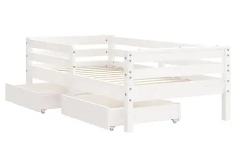 Cadru de pat copii cu sertare, alb, 70x140 cm, lemn masiv pin - 4/5