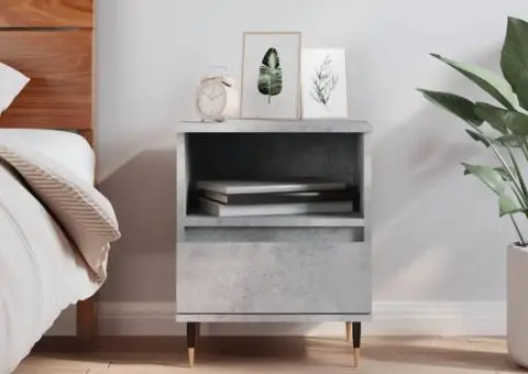 Noptieră, gri beton, 40x35x50 cm, lemn compozit - 1/5