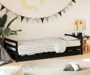 vidaXL Cadru pat copii cu sertare, negru, 80x200 cm, lemn masiv de pin
