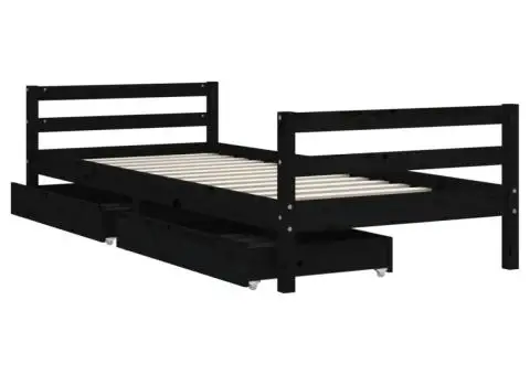 Cadru de pat copii cu sertare, negru, 90x200 cm, lemn masiv pin - 4/5