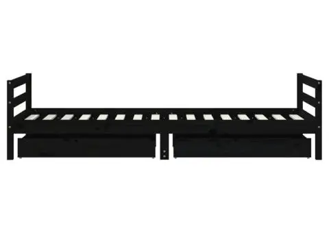 Cadru de pat copii cu sertare, negru, 90x200 cm, lemn masiv pin - 5/5