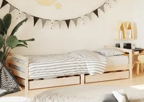 Cadru pat copii cu sertare, 80x200 cm, lemn masiv de pin - 1/5