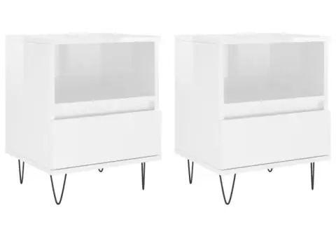 Noptiere, 2 buc., alb extralucios, 40x35x50 cm, lemn compozit - 2/5