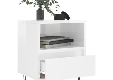 Noptiere, 2 buc., alb extralucios, 40x35x50 cm, lemn compozit - 4/5