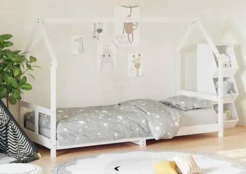 Cadru de pat pentru copii, alb, 80x200 cm, lemn masiv de pin - 1/5