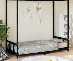 vidaXL Cadru pat pentru copii, negru, 90x200 cm, lemn masiv de pin