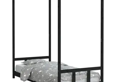 Cadru pat pentru copii, negru, 90x200 cm, lemn masiv de pin - 2/5