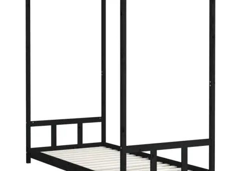 Cadru pat pentru copii, negru, 90x200 cm, lemn masiv de pin - 3/5