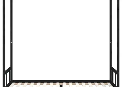 Cadru pat pentru copii, negru, 90x200 cm, lemn masiv de pin - 4/5