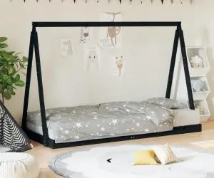 vidaXL Cadru pat pentru copii, negru, 90x200 cm, lemn masiv de pin