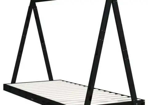 Cadru pat pentru copii, negru, 90x200 cm, lemn masiv de pin - 3/5