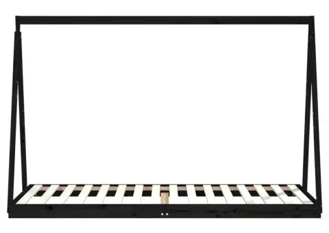 Cadru pat pentru copii, negru, 90x200 cm, lemn masiv de pin - 4/5