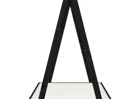 Cadru pat pentru copii, negru, 90x200 cm, lemn masiv de pin - 5/5