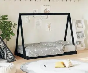 vidaXL Cadru de pat pentru copii, negru, 80x160 cm, lemn masiv de pin