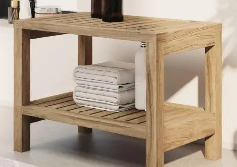 Măsuță laterală de baie, 60x30x45 cm, lemn masiv de tec - 1/5