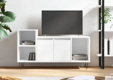 Comodă TV, alb extralucios, 100x35x55 cm, lemn prelucrat - 1/5