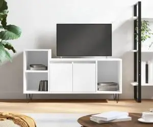 vidaXL Comodă TV, alb extralucios, 100x35x55 cm, lemn prelucrat