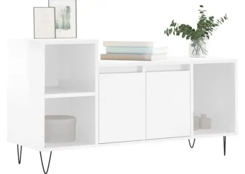 Comodă TV, alb extralucios, 100x35x55 cm, lemn prelucrat - 3/5