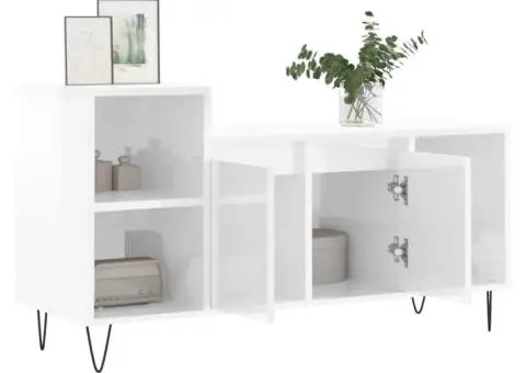 Comodă TV, alb extralucios, 100x35x55 cm, lemn prelucrat - 4/5