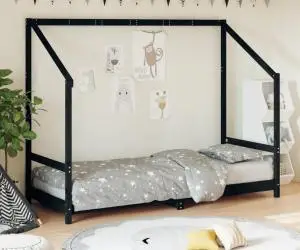 vidaXL Cadru de pat pentru copii, negru, 80x200 cm, lemn masiv de pin