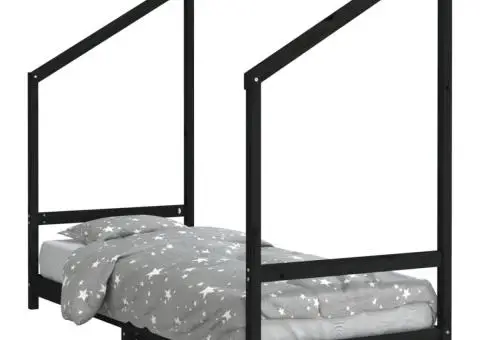 Cadru de pat pentru copii, negru, 80x200 cm, lemn masiv de pin - 2/5