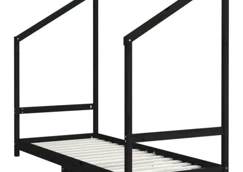 Cadru de pat pentru copii, negru, 80x200 cm, lemn masiv de pin - 3/5