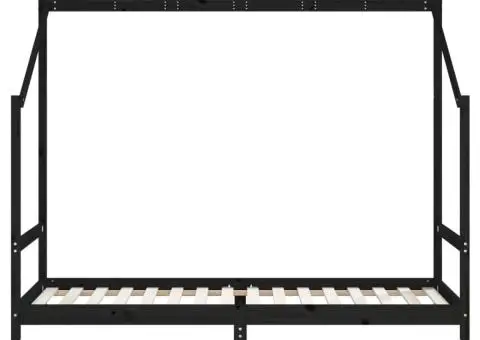 Cadru de pat pentru copii, negru, 80x200 cm, lemn masiv de pin - 4/5