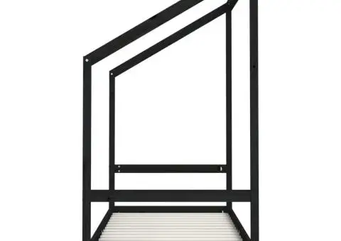 Cadru de pat pentru copii, negru, 80x200 cm, lemn masiv de pin - 5/5