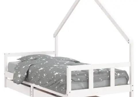 Cadru de pat cu sertare de copii, alb, 90x200 cm lemn masiv pin - 2/5