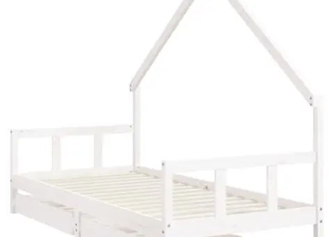 Cadru de pat cu sertare de copii, alb, 90x200 cm lemn masiv pin - 3/5