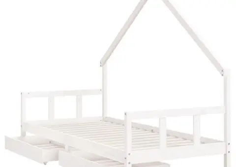 Cadru de pat cu sertare de copii, alb, 90x200 cm lemn masiv pin - 4/5