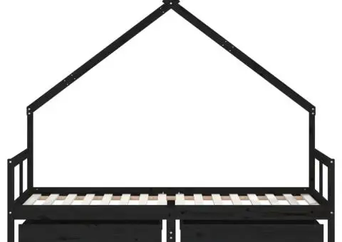 Cadru pat copii cu sertare, negru, 80x200 cm, lemn masiv de pin - 5/5