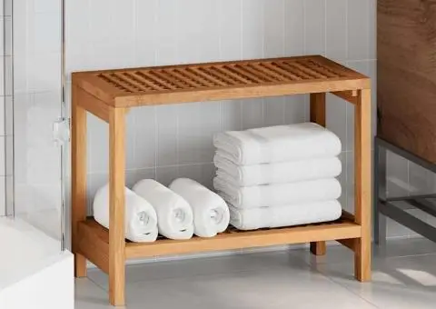 Măsuță laterală de baie, 60x30x45 cm, lemn masiv de tec - 1/5