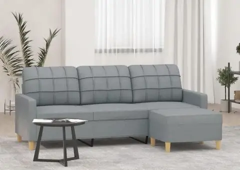 Canapea cu 3 locuri și taburet, gri deschis, 180 cm, textil - 1/5