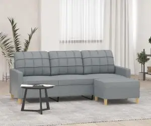 vidaXL Canapea cu 3 locuri și taburet, gri deschis, 180 cm, textil