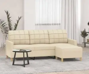 vidaXL Canapea cu 3 locuri cu taburet, crem, 180 cm, material textil