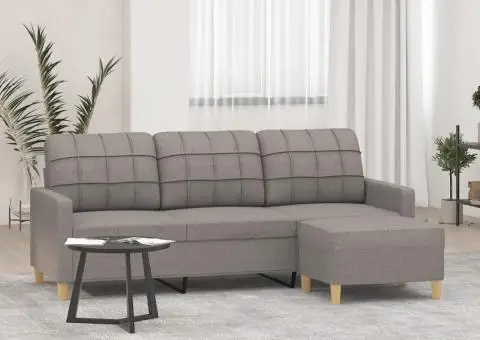 Canapea cu 3 locuri și taburet, taupe, 180 cm, material textil - 1/5