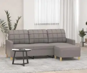 vidaXL Canapea cu 3 locuri și taburet, taupe, 180 cm, material textil