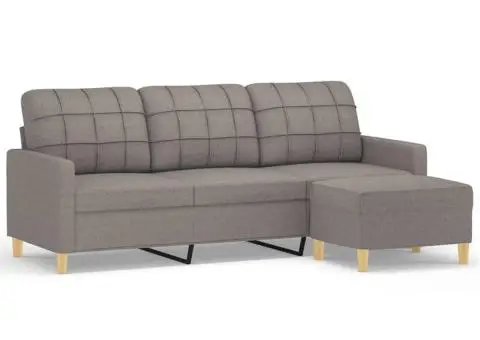 Canapea cu 3 locuri și taburet, taupe, 180 cm, material textil - 2/5