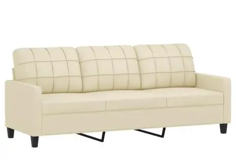 Canapea cu 3 locuri și taburet, crem, 180 cm, piele ecologică - 4/5